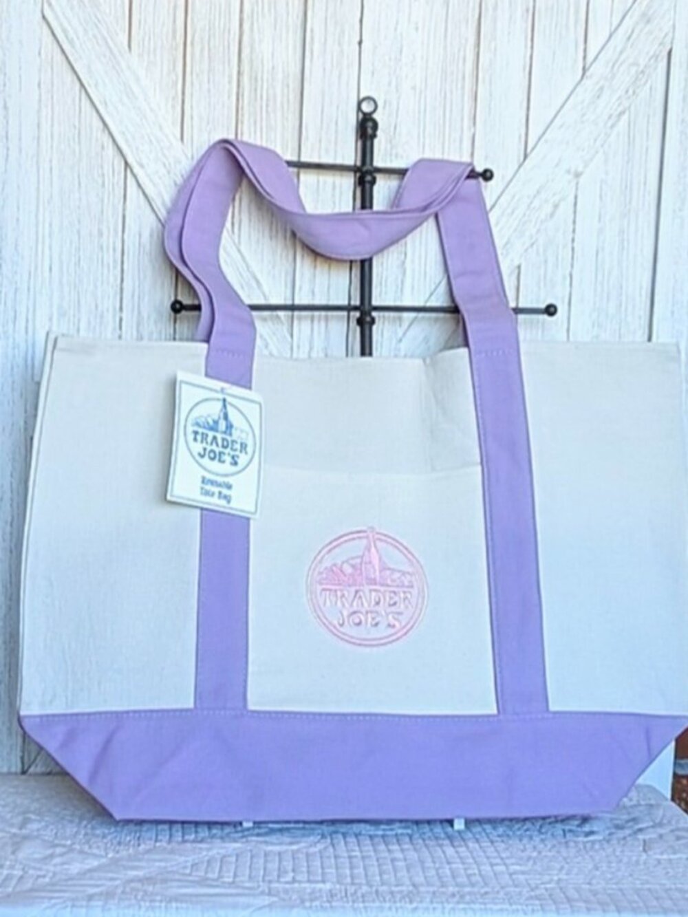 NWT LIMITED RELEASE Large Trader Joe’s Lavender-Trim Reusable Canvas Tote  🛍️ - Picture 2 of 5